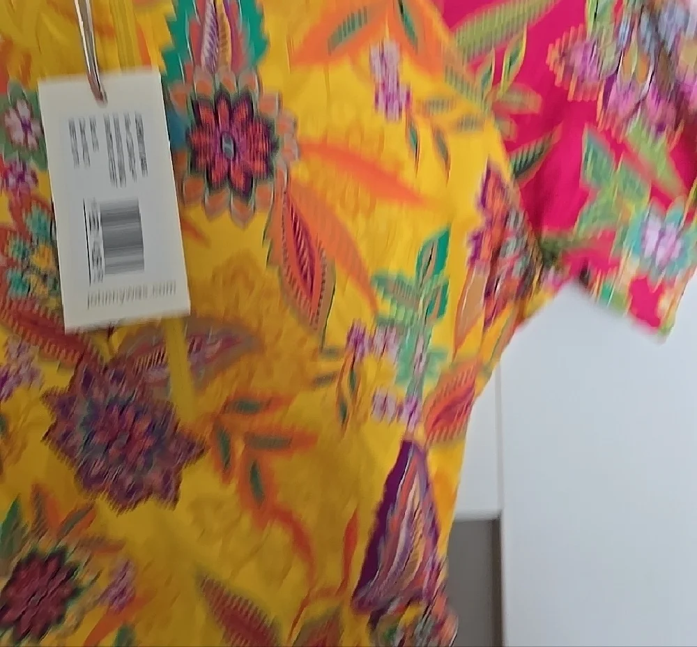NWT Johnny Was Sunshine and Flamingo Drawstring Surf Shirt Multicolor Floral UV